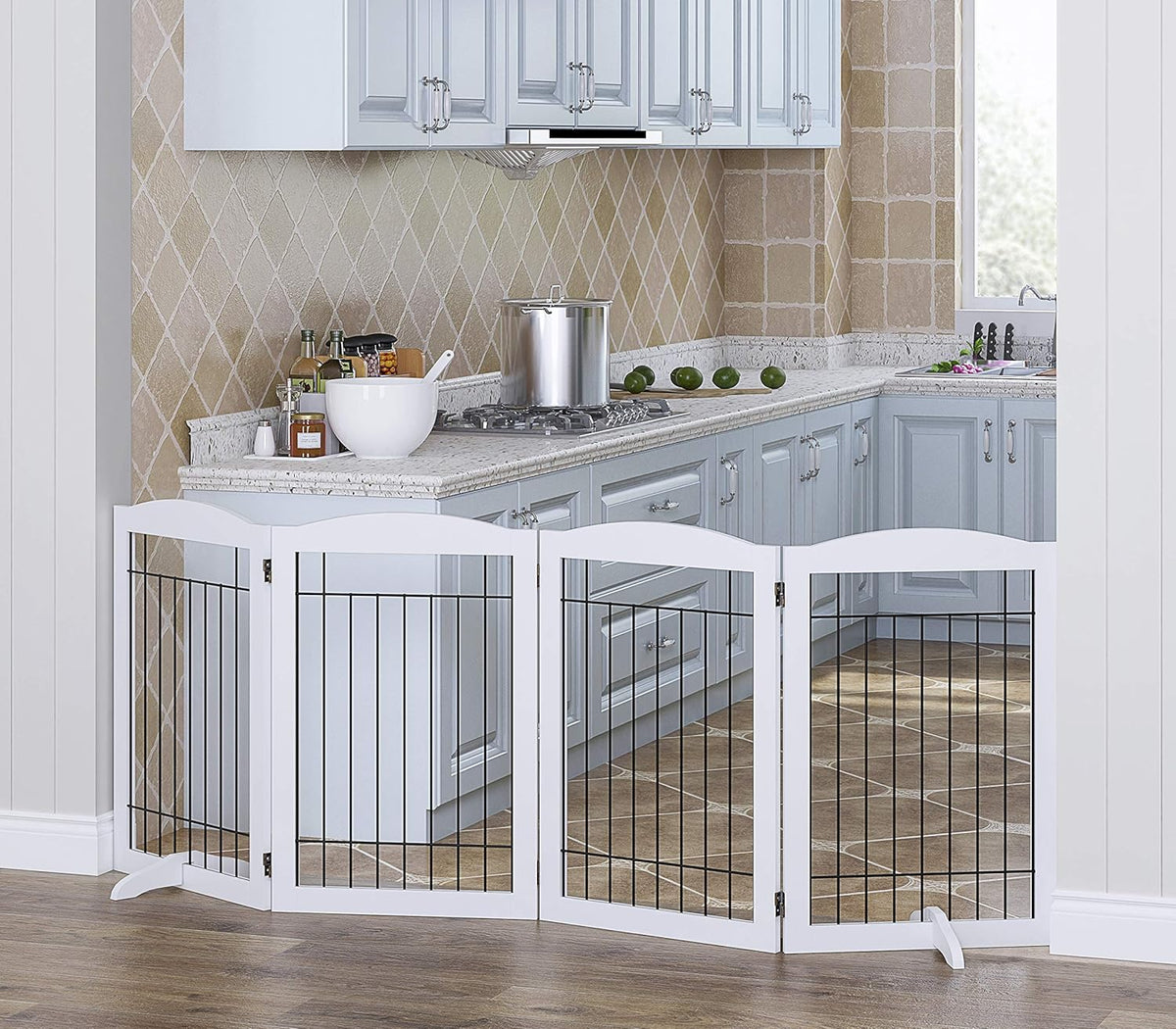 Spirich Free Standing Foldable Wire Pet Gate for Dogs, 80 inches Extra Wide, 30 inches Tall 4