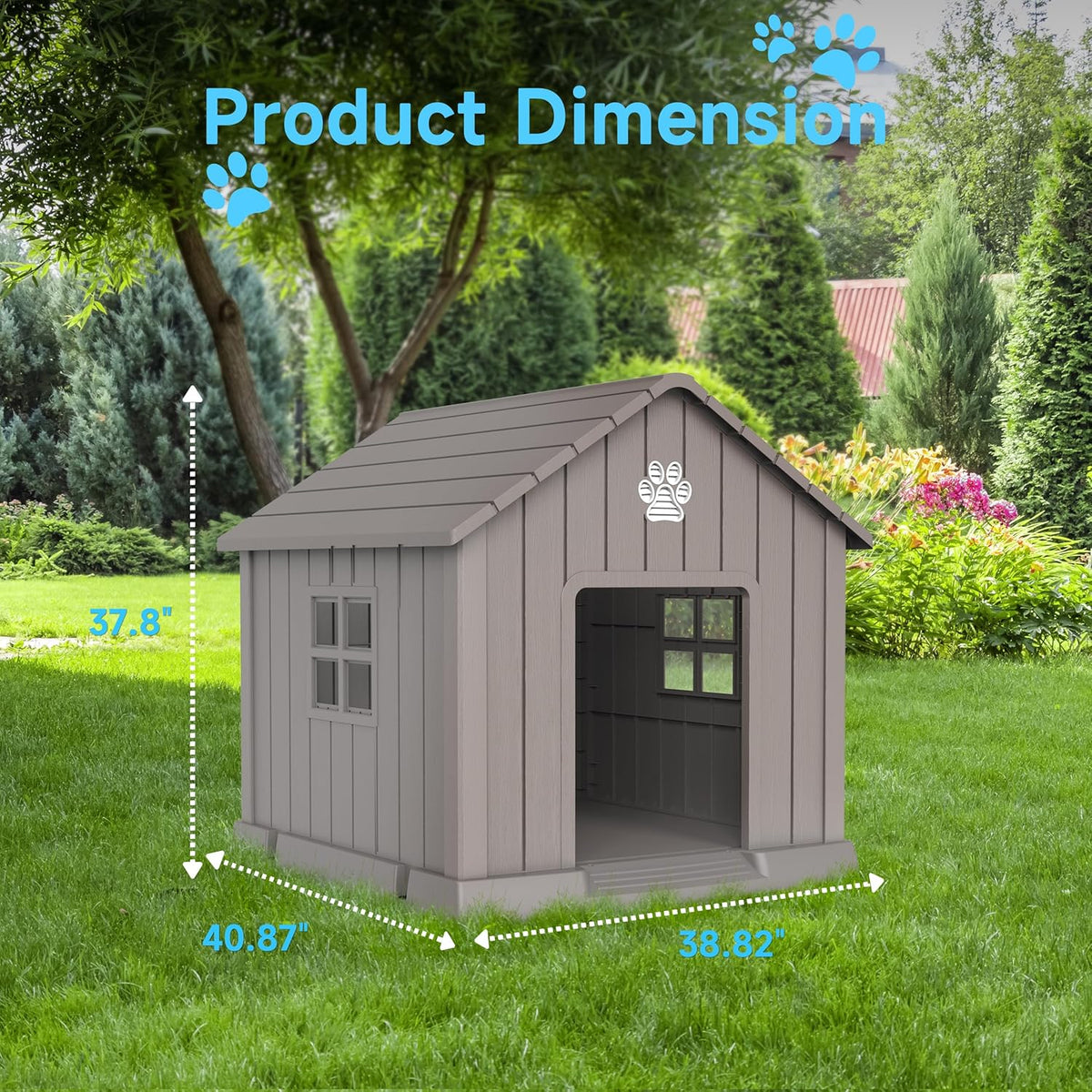 Vixzen 38in Large Outdoor Dog House,Durable Water Resistant Resin Dog House,Doghouse for Small to