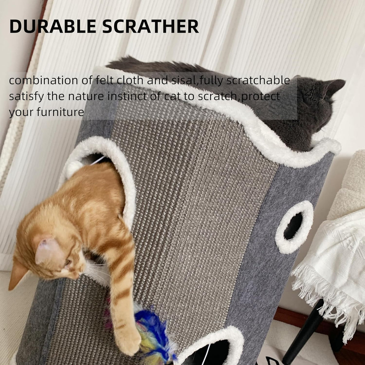 4-Level Cat House for Indoor Cats,Covered Cat Beds and Furniture with Scratch Pad,Hideaway Cave