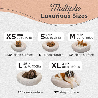 Best Friends by Sheri Original Calming Donut Dog and Cat Bed, Lux Faux Fur, Oyster, (30in x 30in)