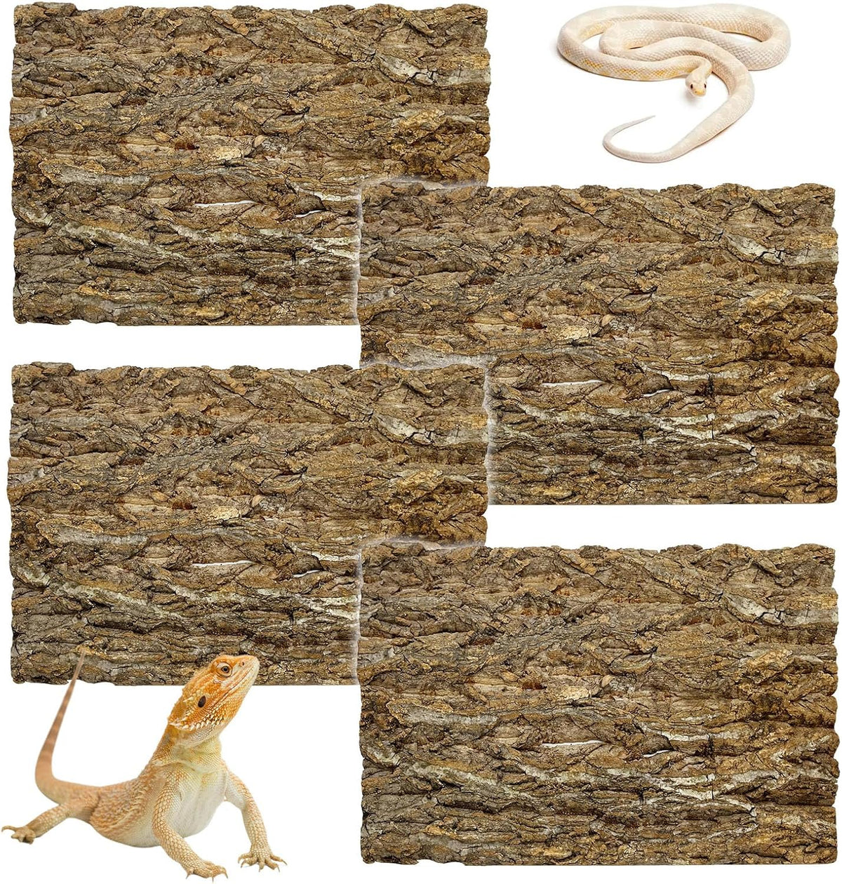 kathson 4PCS Cork Tile Background Bark 11.8”Lx7.9”W Reptile Tank Background Terrarium Backdrop Wall