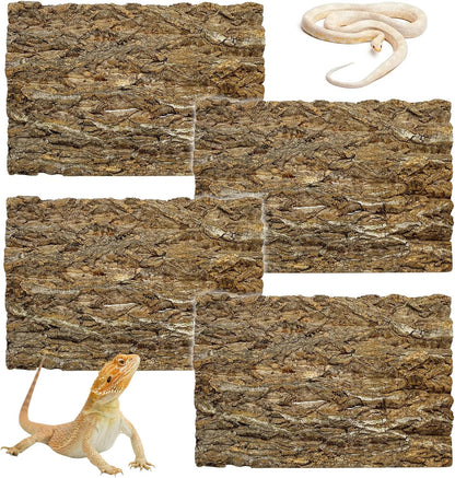 kathson 4PCS Cork Tile Background Bark 11.8”Lx7.9”W Reptile Tank Background Terrarium Backdrop Wall