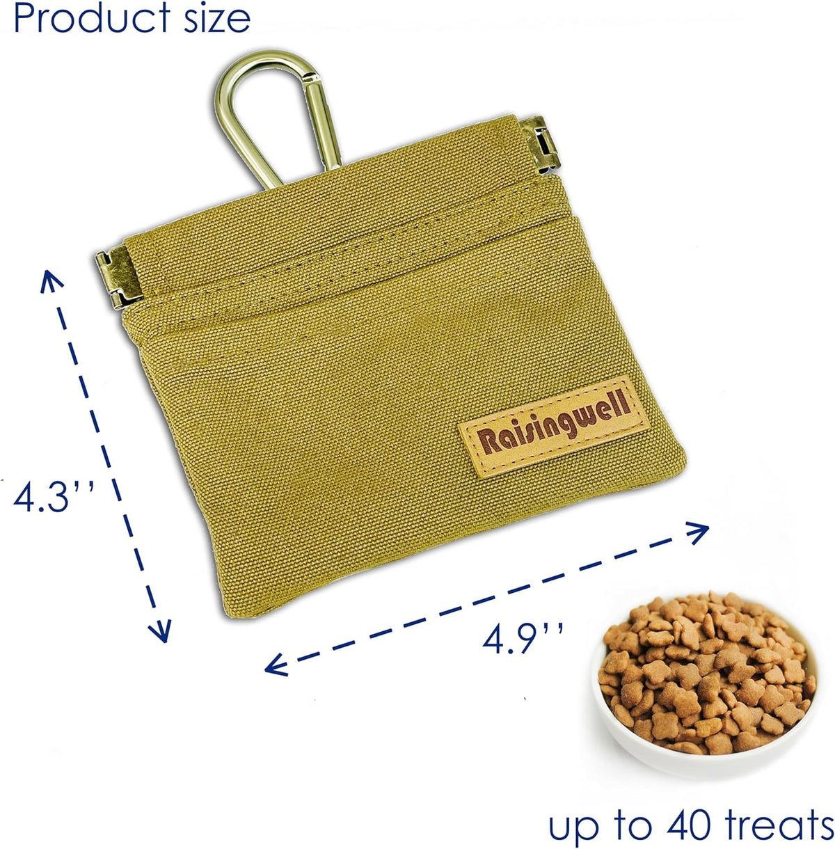 Dog Treat Pouch, Brown Pocket Sized Pet Training Pouch, Cotton Fabric, Hand Free Dog Walking Bag
