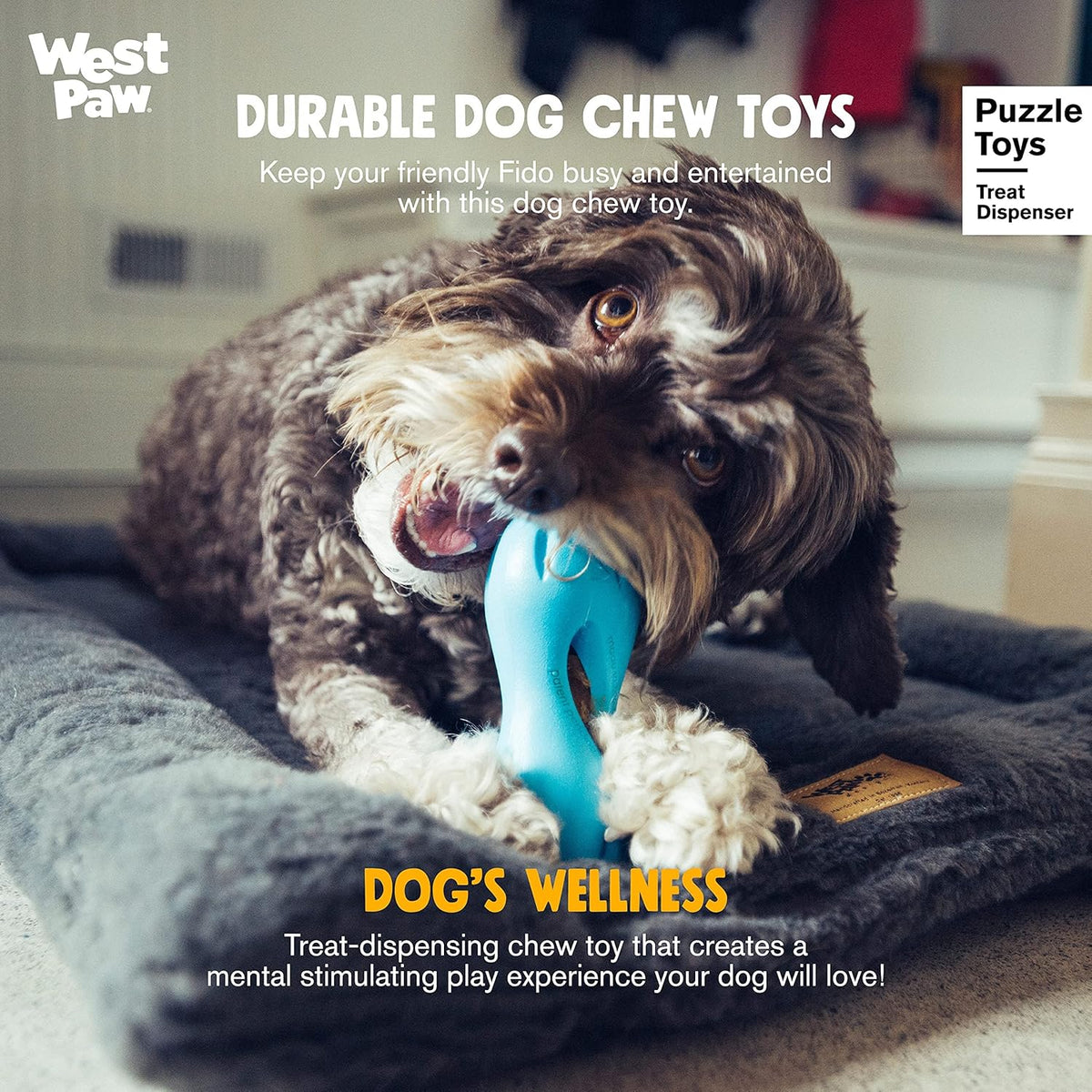West Paw Zogoflex Qwizl Dog Puzzle Treat Toy – Interactive Chew Toy for Dogs – Dispenses Pet Treats