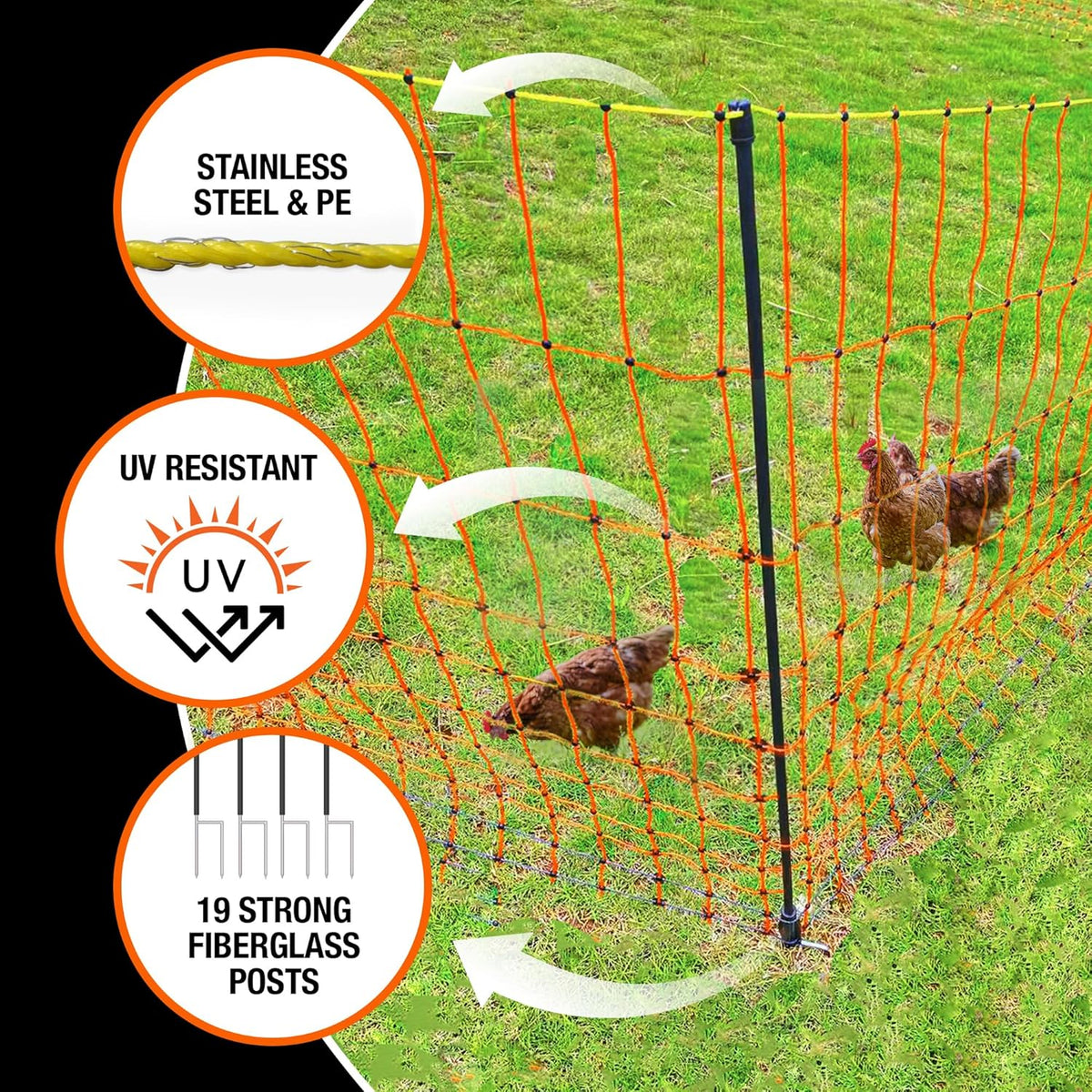 Pet & Livestock HQ Electric Fence Poultry Netting 41" x 164' - Portable Pre-Assembled Electric Net