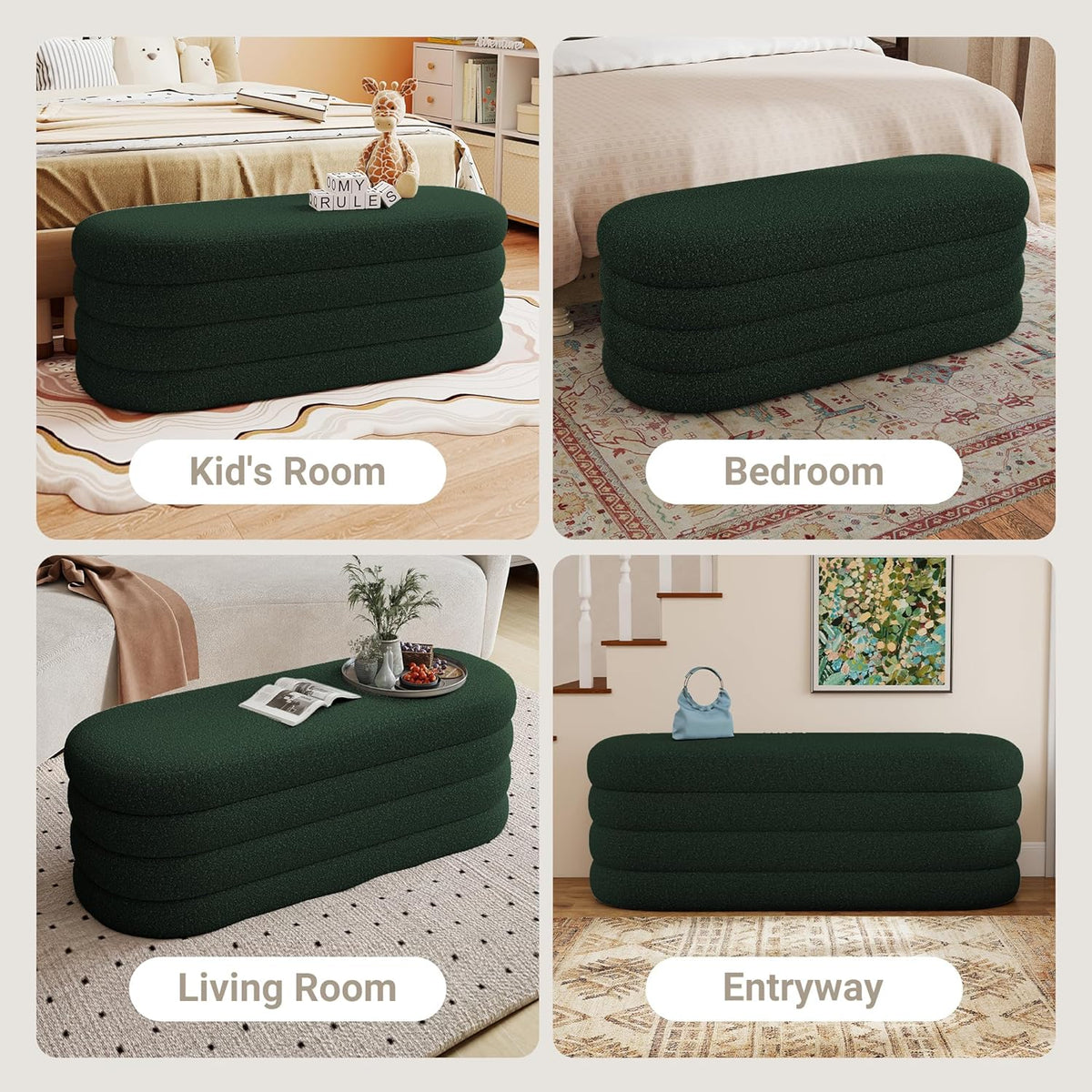 Storage Ottoman Bench 49.2 Inch Upholstered Fabric Storage Bench for Bedroom End of Bed Aesthetic