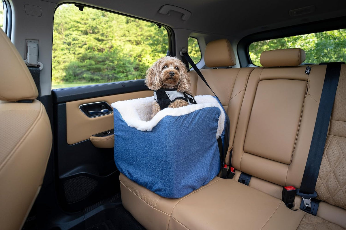 Snoozer Dog Car Seat: Lookout I Booster Seat for Small Dogs (5-15 lbs), Denim Diamond Fabric