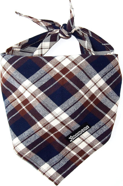 Adjustable Plaid Dog Bandanas,1PC Soft Washable Cotton Triangle Bib Kerchief Scarfs for Small