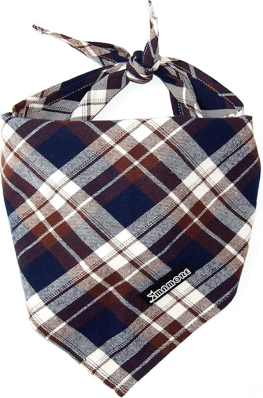 Adjustable Plaid Dog Bandanas,1PC Soft Washable Cotton Triangle Bib Kerchief Scarfs for Small