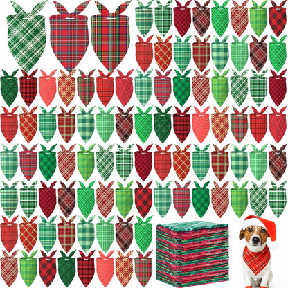 Abbylike 200 Pcs Christmas Dog Bandanas Bulk Xmas Red and Green Buffalo Plaid Bandanas for Dogs