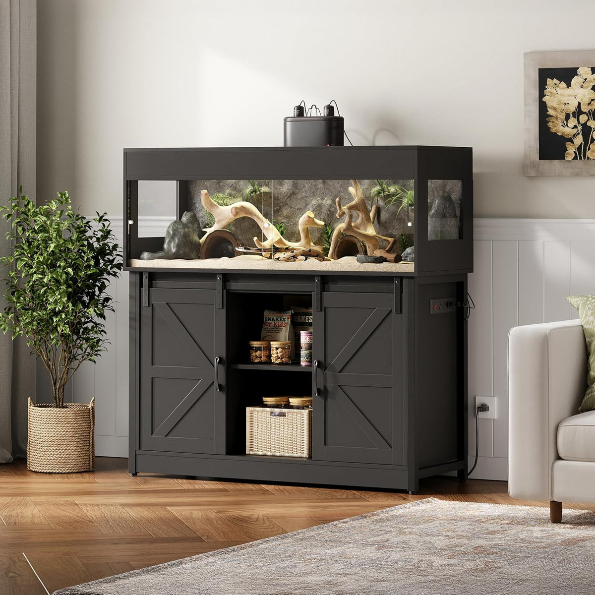 60 Gallon Reptile Terrarium with Stand, Terrarium Enclosure with Acrylic Doors, Storage Cabinet