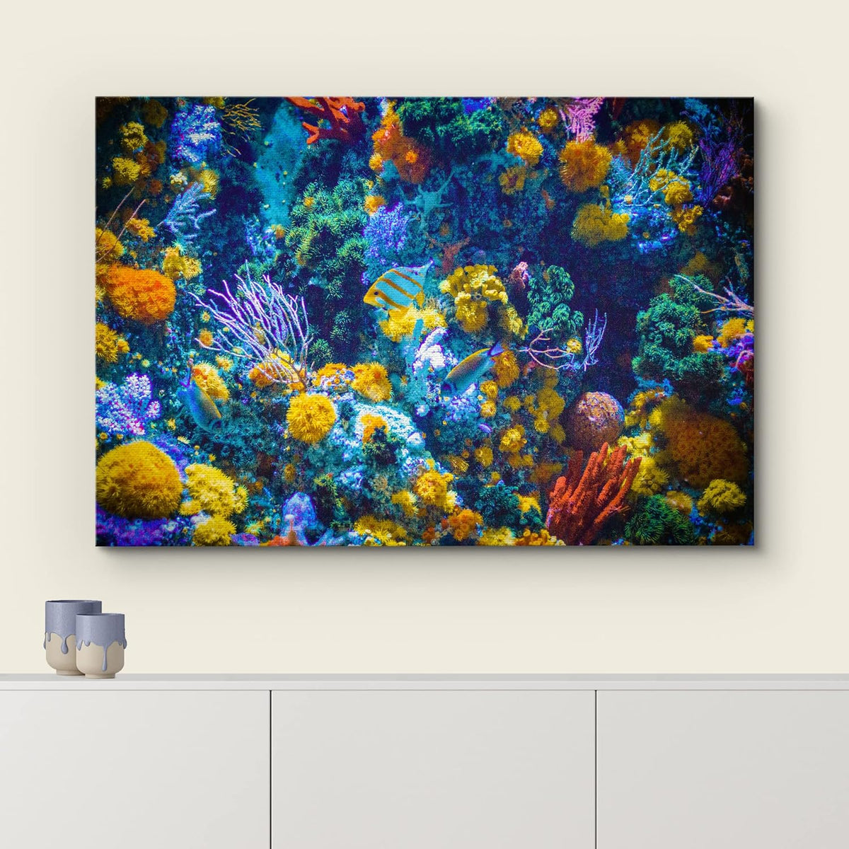 wall26 Canvas Print Wall Art Vibrant Neon Multicolor Anemone Coral Reef Nature Animals Photography