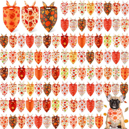 Chunful 100 Pieces Fall Dog Bandanas Bulk Autumn Pet Bandanas with Pumpkin Patterns Triangle Scarf