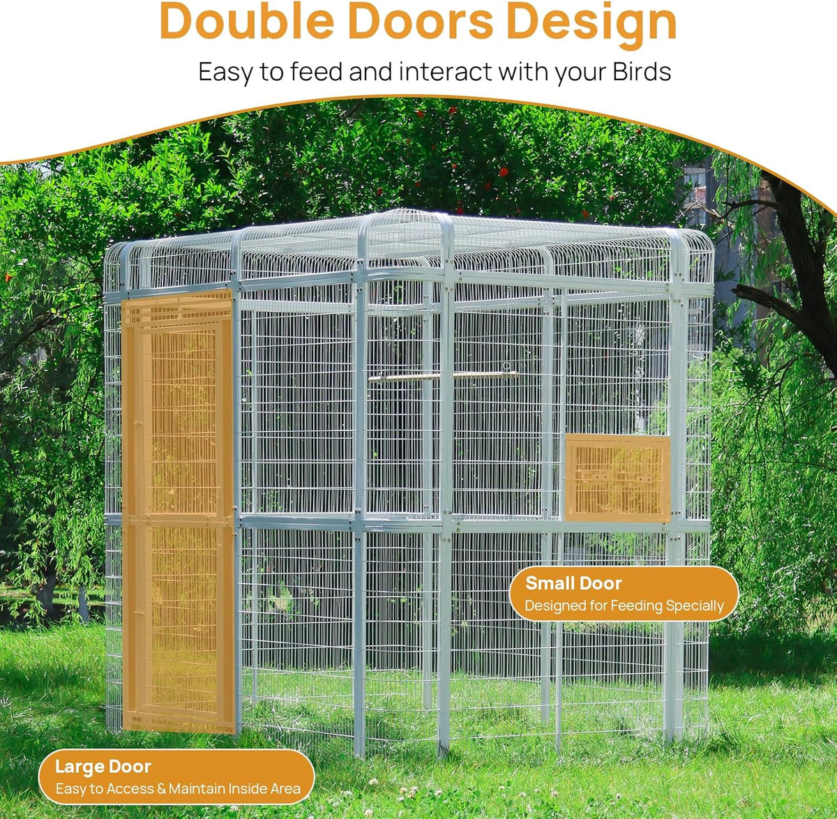 Large Bird Cage for Parakeets Outdoor Bird Aviary Parrot Cage with Perch, Walk-in Heavy Duty