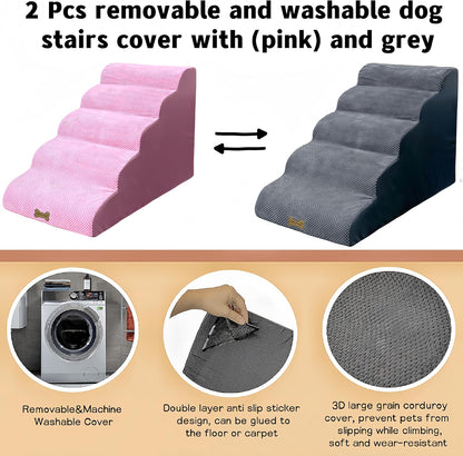 Dog Stairs & Pet Ramp for Small/Large Dogs to High Beds/Couches - 5 Steps 24-inch Height for 18-30