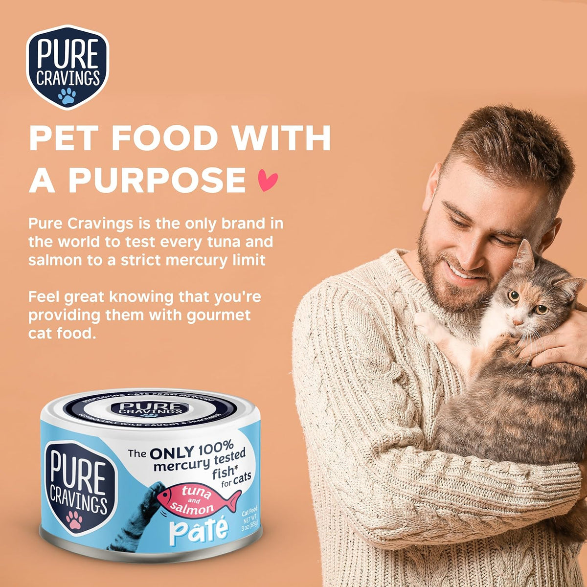 Tuna and Salmon Pate, Canned Wet Cat Food, 100% Mercury-Tested, Moist Can Fish, Grain-Free Protein