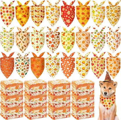 500 Pcs Fall Bandanas for Dogs Autumn Dog Bandanas with Maple Leaves Pumpkin Patterns Soft Bibs