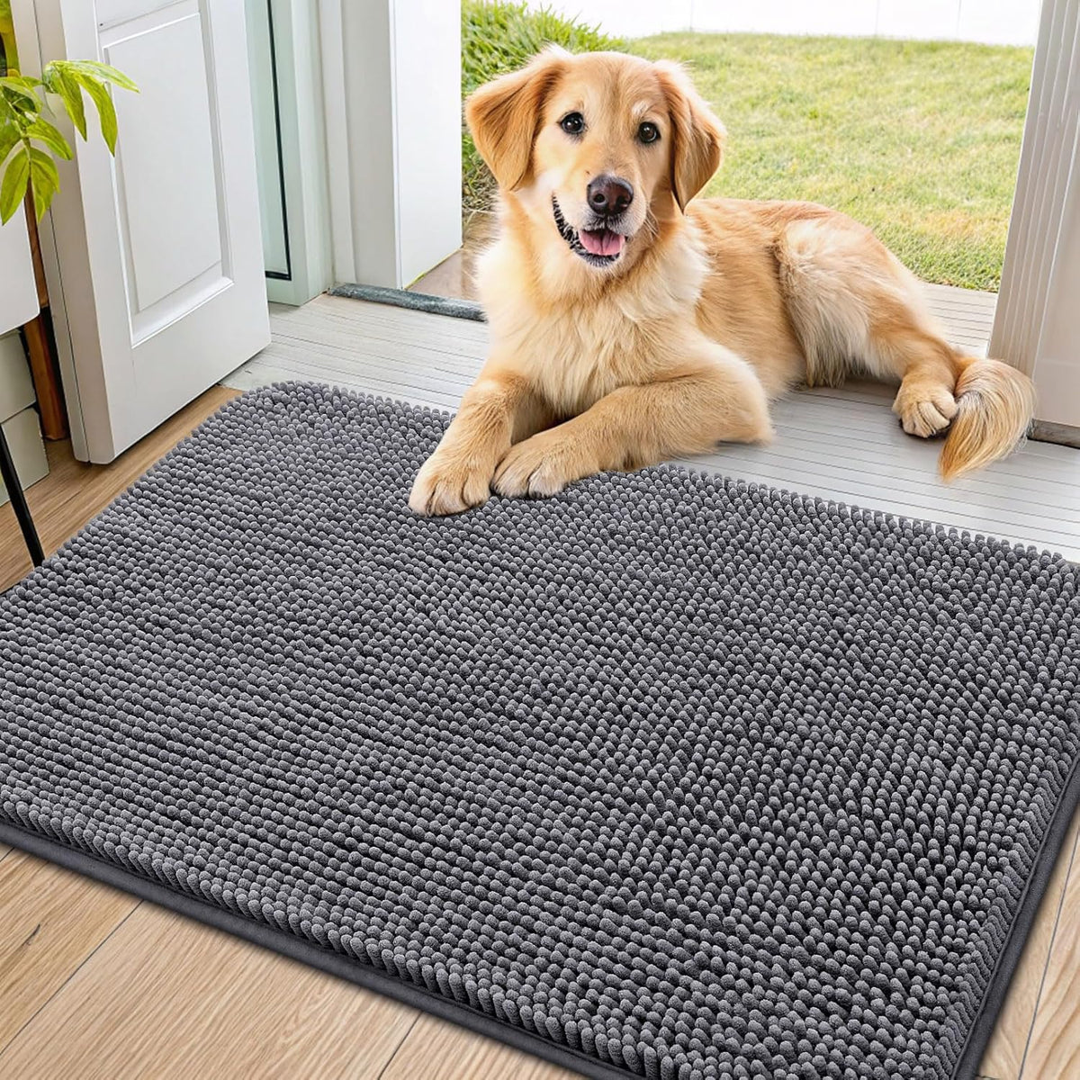 Smiry Dog Door Mat for Muddy Paws 36x24, Absorbs Moisture and Dirt Doormat, Non-Slip Washable Quick