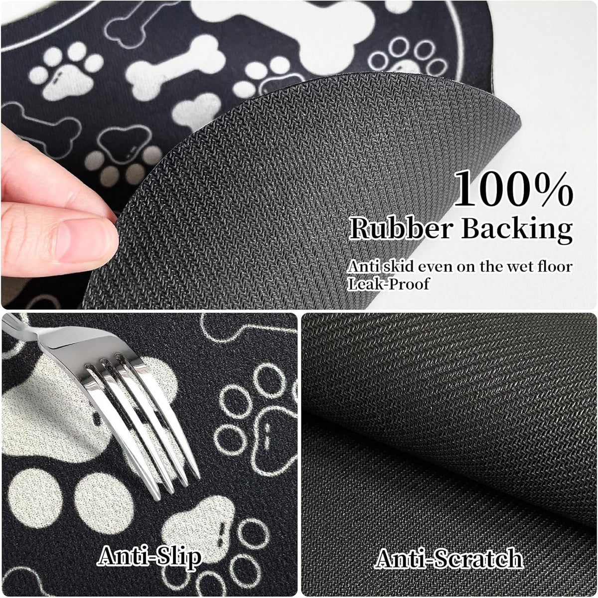Dog & Cat Food Mat Bone Shaped Pet Feeding Mat Quick Absorb Water Bowl Placemat with Rubber Backing