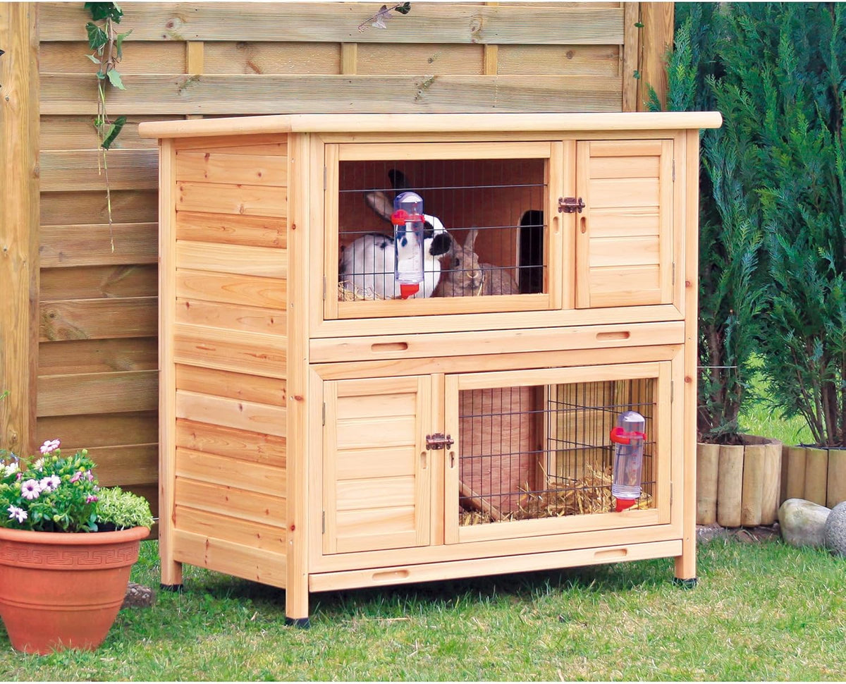 Trixie 2-Story Rabbit Hutch with Retreat Area, Non-Slip Ramp, Hinged Roof with Locking Arm, 4