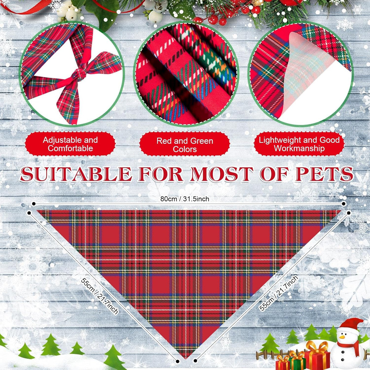 Weewooday 50 Pcs Christmas Dog Bandanas Bulk Xmas Red Green Buffalo Plaid Bandanas for Dogs Soft