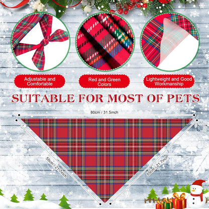 Weewooday 50 Pcs Christmas Dog Bandanas Bulk Xmas Red Green Buffalo Plaid Bandanas for Dogs Soft