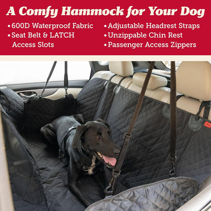 Lusso Gear Dog Car Seat Cover for Back Seat - 100% Waterproof Dog Hammock - Padded Headrest and