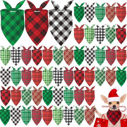 Weewooday 50 Pcs Christmas Dog Bandanas Bulk Xmas Red Green Buffalo Plaid Bandanas for Dogs Soft