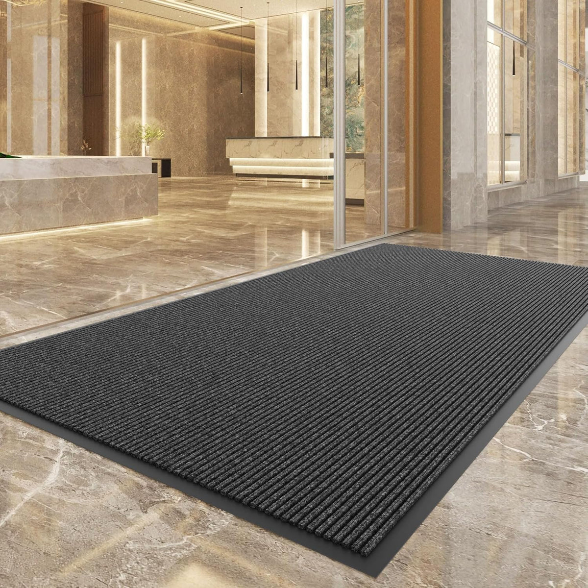 Durable Front Door Mat, Heavy Duty Indoor Outdoor Doormat, 60” x 36” Low Profile Outdoor Mats for