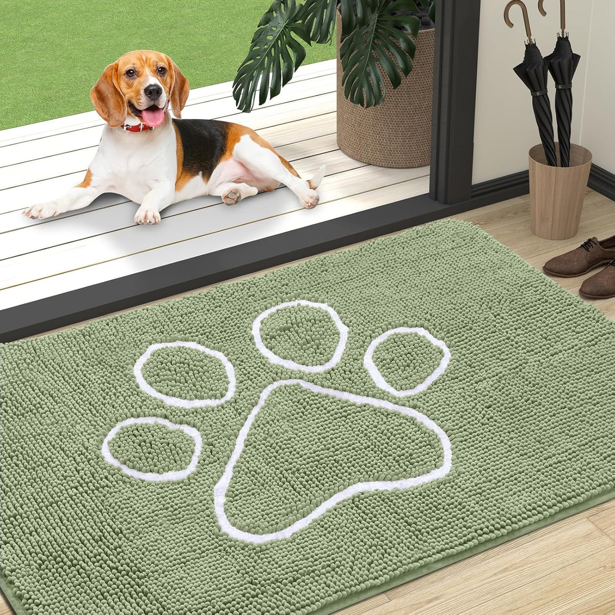 OLANLY Door Mat for Muddy Dog Paws 47x32, Ultra Absorbent Chenille Mud Doormat with Paw Print