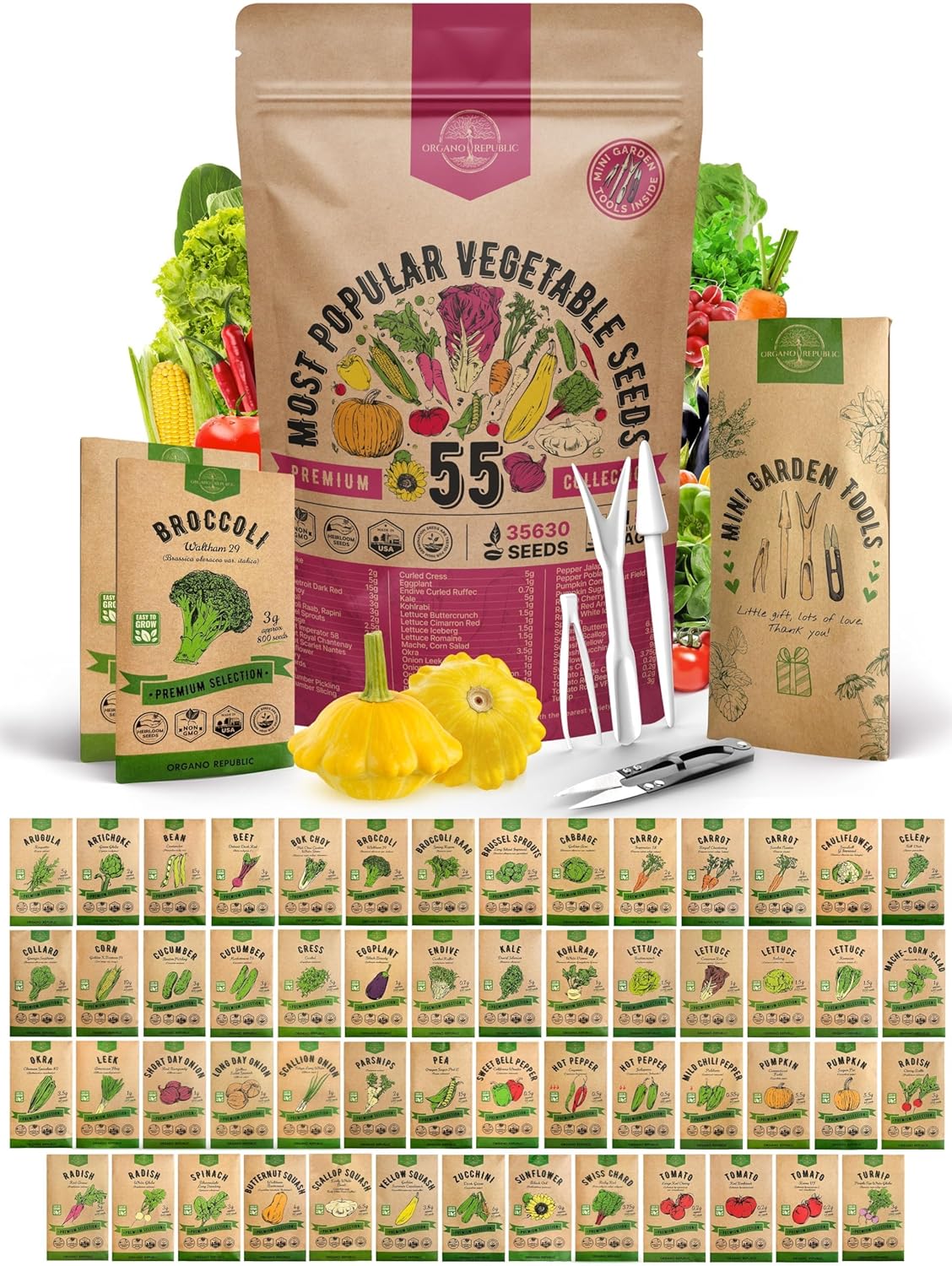 55 Vegetable Seeds Variety Pack - 35,600+ Non-GMO Heirloom Seeds for Planting Vegetables and Fruits