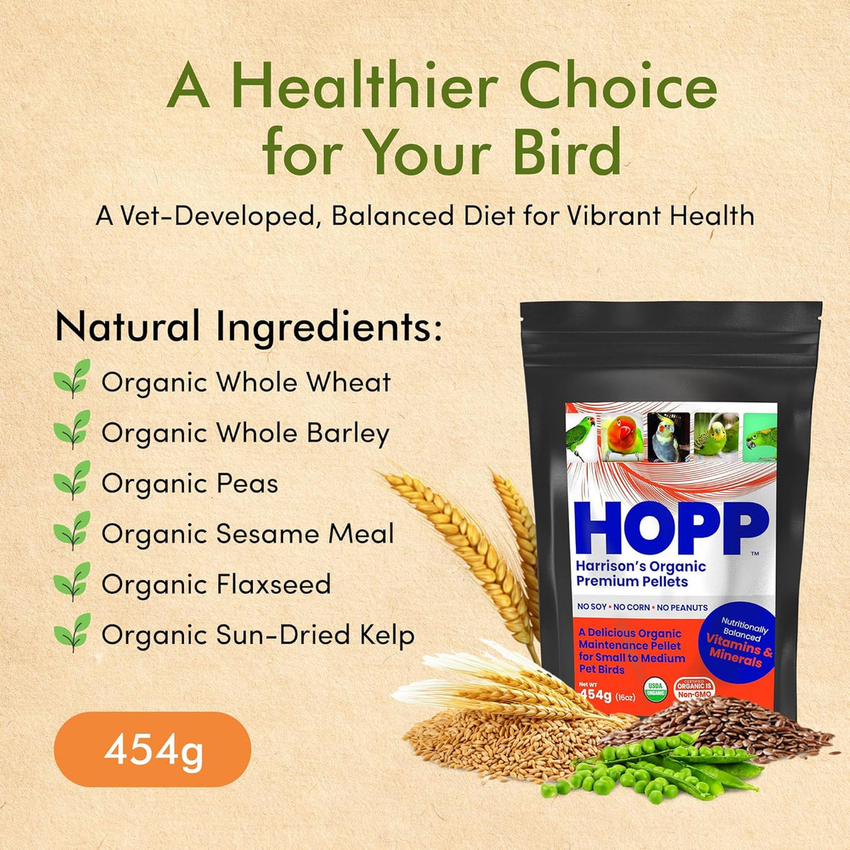 Harrison's Organic Premium Pellets- a Well-Balanced, Certified Organic Small to Medium Pet Bird