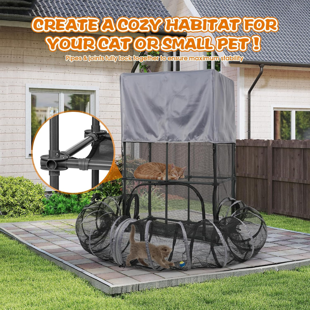 Catio Outdoor Cat Enclosure for Cats & Small Animals, Pet Playpen Cat Climber with Removable Pet