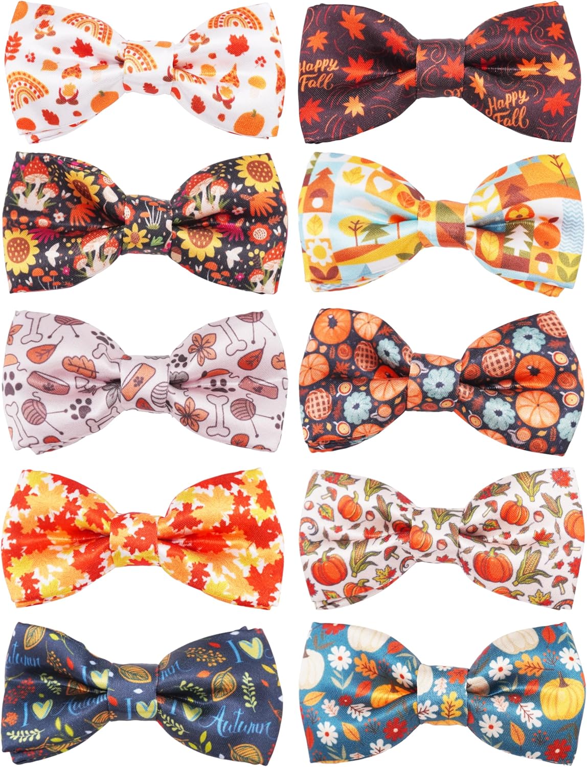 PET SHOW 10 Pack Fall Big Dog Bow Ties for Large Medium Dogs Sliding Collar Attachments Autumn