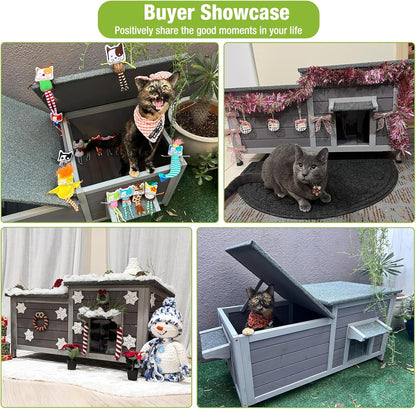 GUTINNEEN Outdoor Cat House Weatherproof Feral Kitty Shelter for Winter Cat Condo with Large