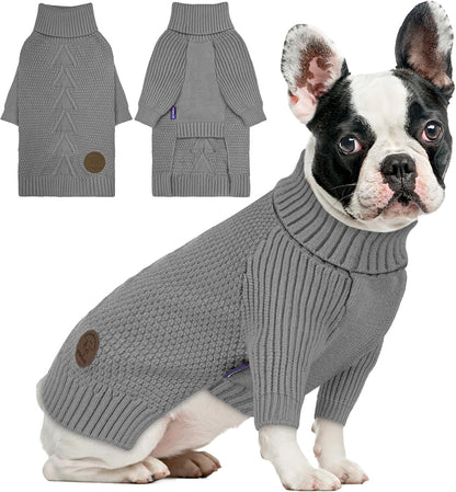 cyeollo Dog Sweater Warm Turtleneck Knitted Sweaters with Sleeve Winter Dog Clothes Sweaters for