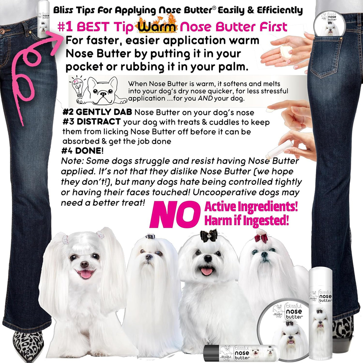The Blissful Dog Maltese Nose Butter for Dry, Cracked Skin, Lick-Safe Dog Nose Balm with