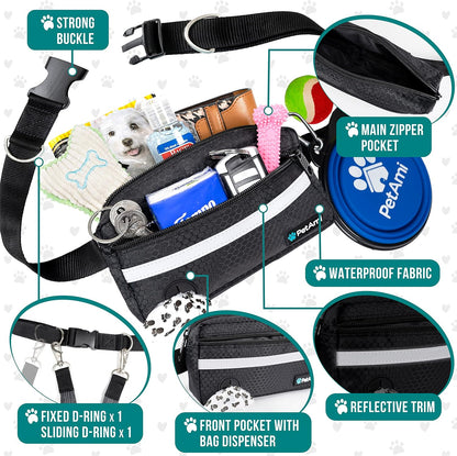 PetAmi Hands Free Dog Leash, Dog Running Leash Belt for Walking Jogging, Dog Waist Zipper Pouch