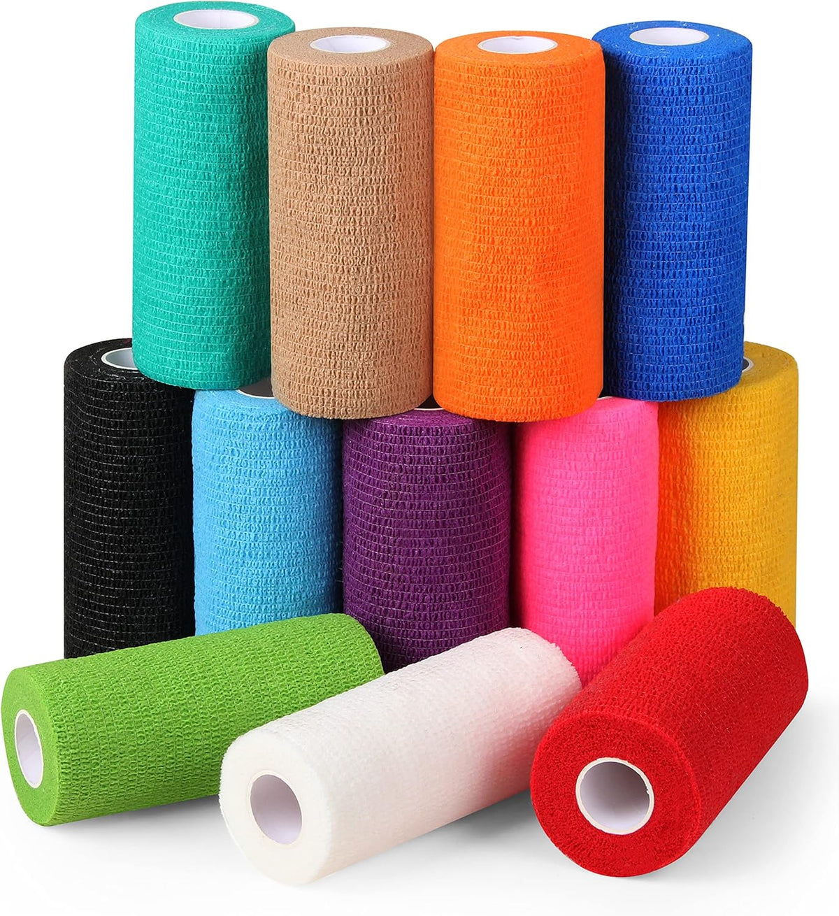Self Adhesive Bandage Wrap - Pack of 12 Assorted Colors, Non-Woven, Breathable & Water-Resistant