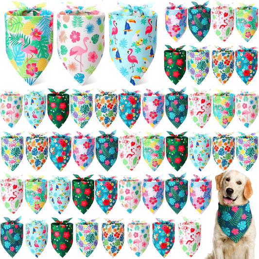 Weewooday 50 Pcs Hawaiian Dog Bandanas Bulk for Dogs Soft Bibs Adjustable Triangle pet Bandana for