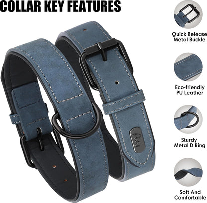 Didog Soft Padded PU Leather Dog Collar, Breathable and Adjustable Dog Collars for Medium Dogs