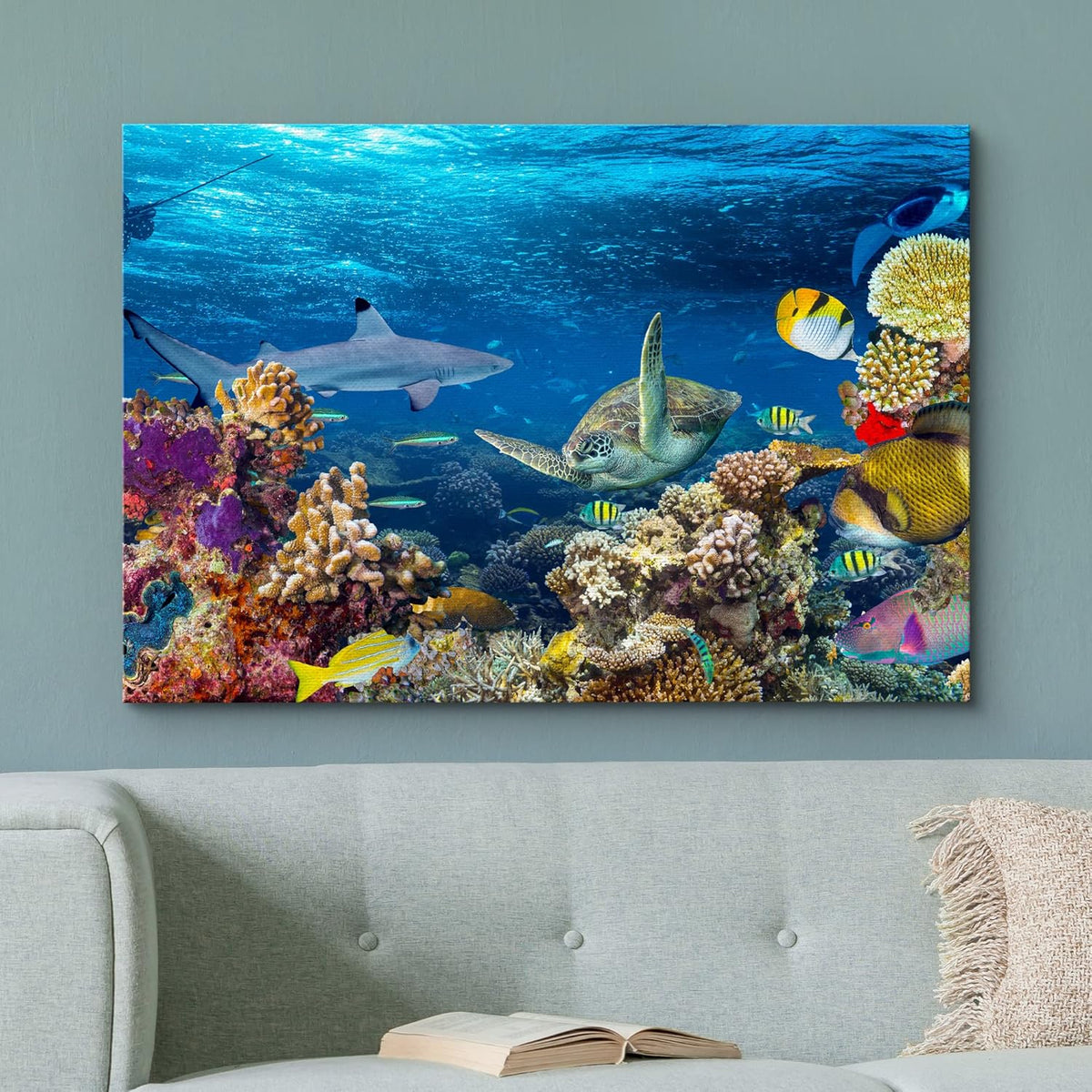 wall26 Canvas Print Wall Art Tropical Island Underwater Turtle Shark Nature Animals Photography