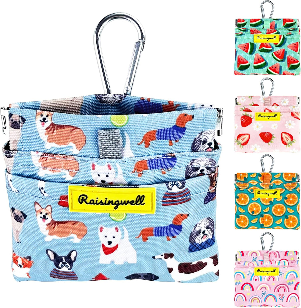 Dog Treat Pouch,Cotton Pocket Sized Training Holder, Hand Free Walking Funny Bag with Carabiner