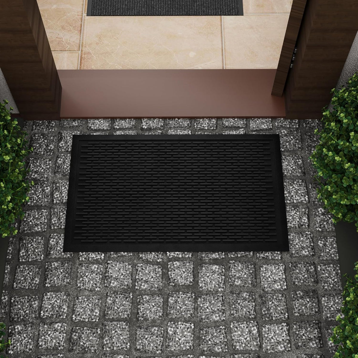 Indoor/Outdoor Hose-Wash Lines Design Non-Slip Rubber 18" x 30" Modern Entryway Mat for Entryway