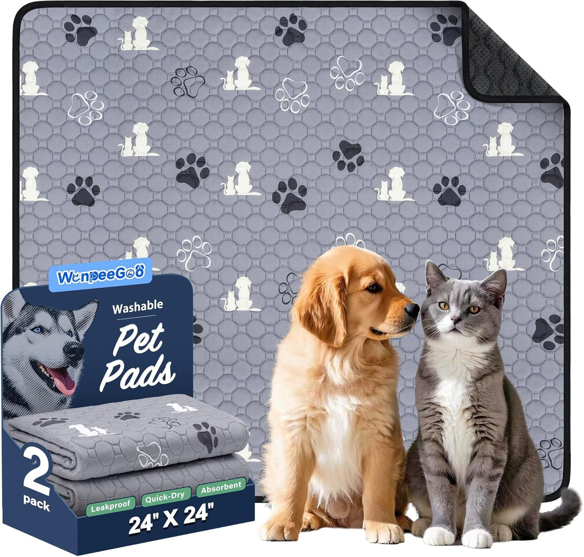 Washable Pee Pads, Puppy Pee Pad for Dogs, 2 Pack Absorbent Reusable Training Dog Pads Pet Puppy