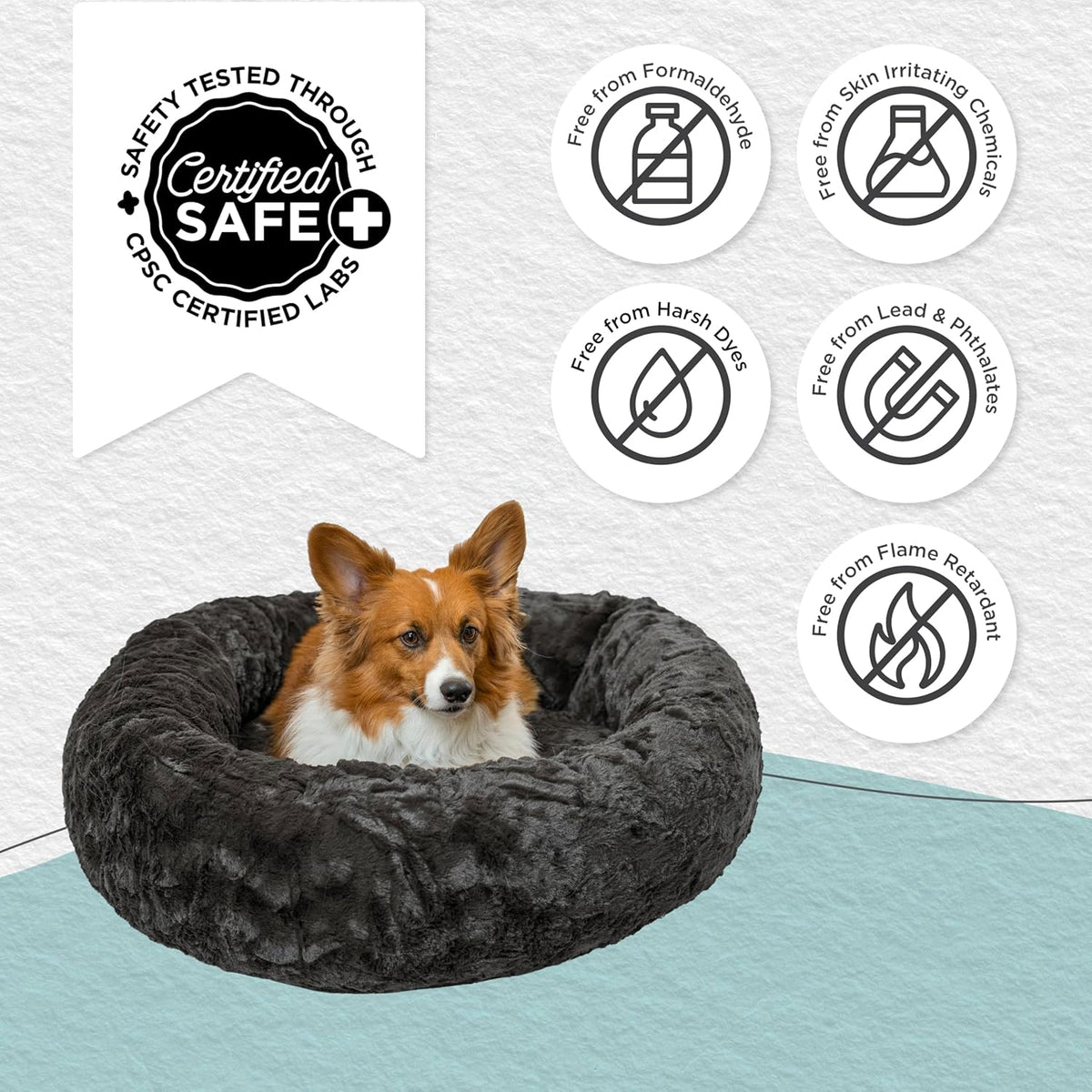 Best Friends by Sheri Original Calming Donut Dog and Cat Bed, Lux Faux Fur, Mink Dark Gray, (30in x