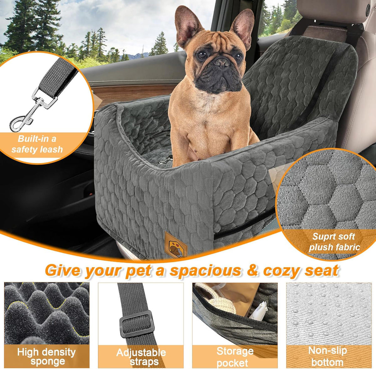 Dog Car Seat for Small/Medium Dogs, Memory Foam Dog Booster Seat, Travel Safety Per Car Seat with