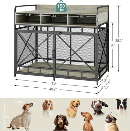 Dog Crate Furniture, 48" Heavy Duty Wooden Dog Crate End Table, XL Dog Kennel Furniture Large