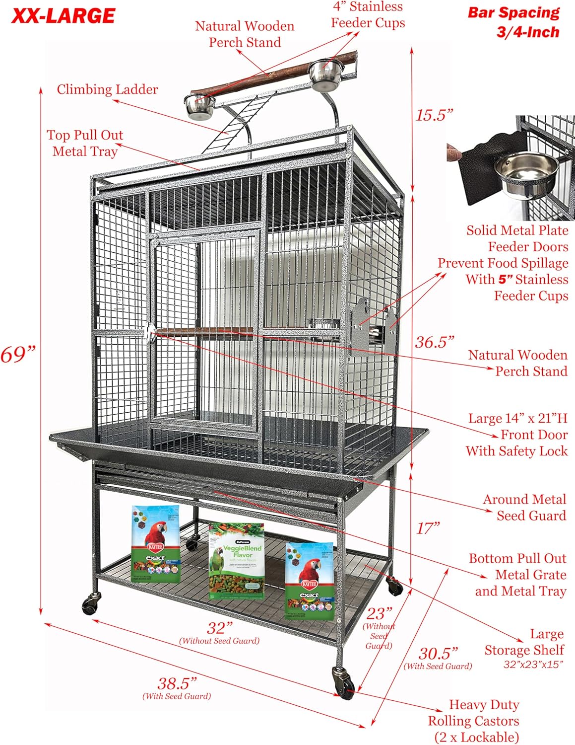 Extra Large Elegant and Durable Wrought Iron Climbing Ladder Perch Stand Play Top Ground Bird