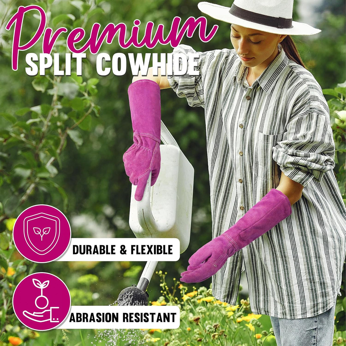 HANDLANDY Ladies Thorn Proof Gardening Gloves, Long Gauntlet Heavy Duty Garden Gloves, Elbow Length